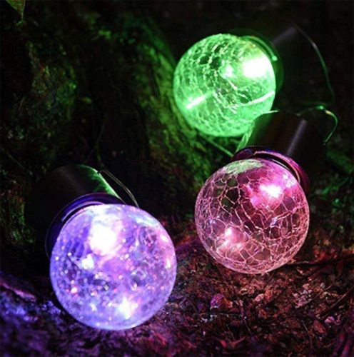 LED napelemes golyós kerti lampa RGB függő üveg repedezett üvegeffektussal