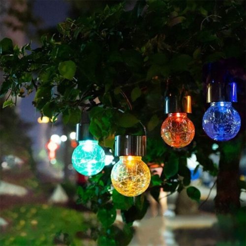 LED napelemes golyós kerti lampa RGB függő üveg repedezett üvegeffektussal