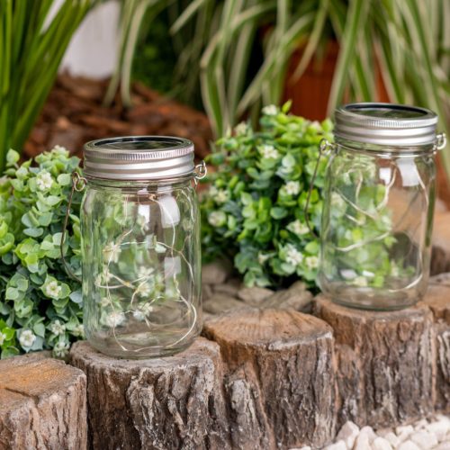 LED lámpa, napelemes kerti lámpa, függő üvegedény