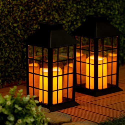 LED Napelemes Kerti Lámpás Függő Lámpás 32cm Fekete