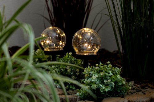 Napelemes LED kerti lámpa szegecses dekorgömb 3000K IP44 10cm