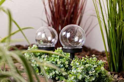 Napelemes LED kerti lámpa szegecses dekorgömb 3000K IP44 10cm