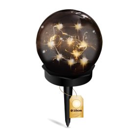   LED napelemes kerti lámpa szegecses dekorgömb 3000K IP44 10cm