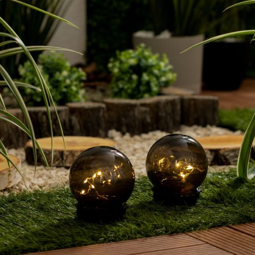 LED napelemes kerti lámpa szegecses dekorgömb 3000K IP44 10cm