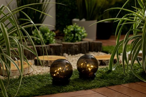 LED napelemes kerti lámpa szegecses dekorgömb 3000K IP44 10cm