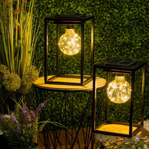 LED-es napelemes lámpa kültéri kerti álló függőlámpás 3000K IP44 26cm-es szürkületérzékelő