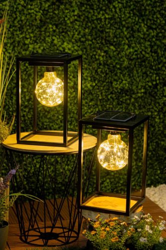 LED-es napelemes lámpa kültéri kerti álló függőlámpás 3000K IP44 26cm-es szürkületérzékelő