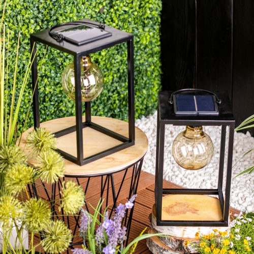 LED-es napelemes lámpa kültéri kerti álló függőlámpás 3000K IP44 26cm-es szürkületérzékelő