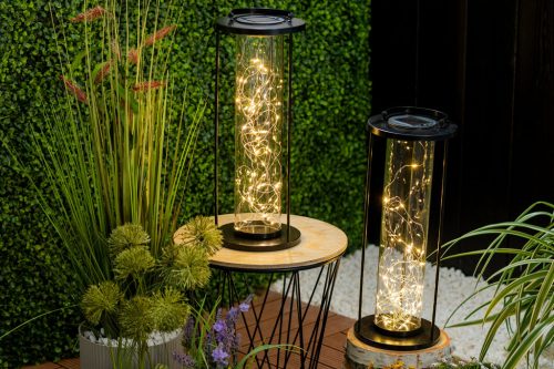 LED-es napelemes lámpa kültéri kerti álló függőlámpás 3000K IP44 46cm-es alkonyérzékelő