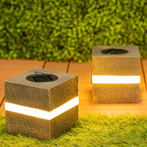 LED napelemes lámpa kültéri kerti álló kő 3000K IP44 12cm szürkületérzékelő