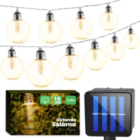   Solar GIRLAND Garden LED DEKORATÍV Fénylánc 10 Heat Balls 3000K 3,3m