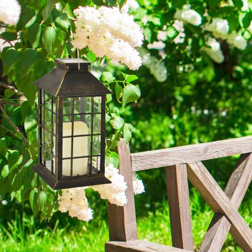 LED-es napelemes kerti lámpa, függő Patina lámpás, 27cm