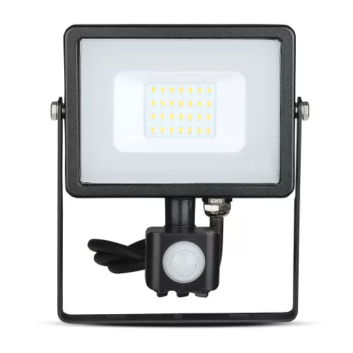 LED reflektor 20W 1600lm 4000K IP65 Fekete mozgásérzékelővel és CUT-OFF funkcióval Samsung Chip VT-20-SB V-TAC