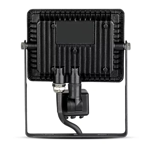LED reflektor 20W 1600lm 6400K IP65 Fekete mozgásérzékelővel és CUT-OFF funkcióval Samsung Chip VT-20-SB V-TAC