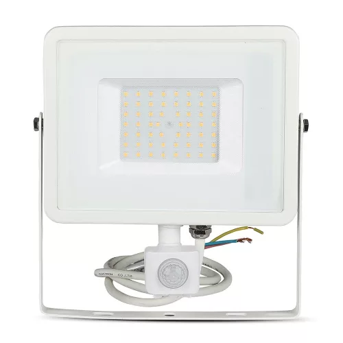 LED reflektor 50W 4000lm 6400K IP65 Fehér mozgásérzékelővel és CUT-OFF funkcióval Samsung Chip VT-50-SW V-TAC