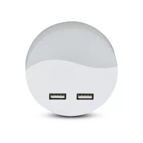   Tájoló lámpa LED éjszakai lámpa 0,45W 4000K Alkonyat érzékelővel és USB porttal Kerek Fehér Samsung Chip VT-84 V-TAC