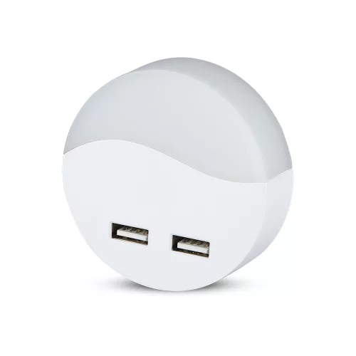 Tájoló lámpa LED éjszakai lámpa 0,45W 4000K Alkonyat érzékelővel és USB porttal Kerek Fehér Samsung Chip VT-84 V-TAC