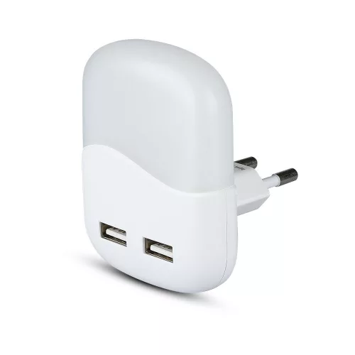 Tájoló lámpa LED éjszakai lámpa 0,45W 3000K Alkonyat érzékelővel és USB porttal Négyzetes Fehér Samsung Chip VT-84 V-TAC