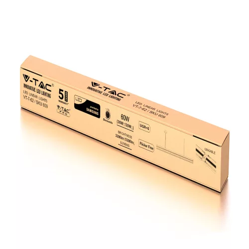 LED Lineáris Fixture 60W 4000K Függő Ezüst Dimmelhető Samsung Chip VT-7-62 V-TAC - 5 év garancia