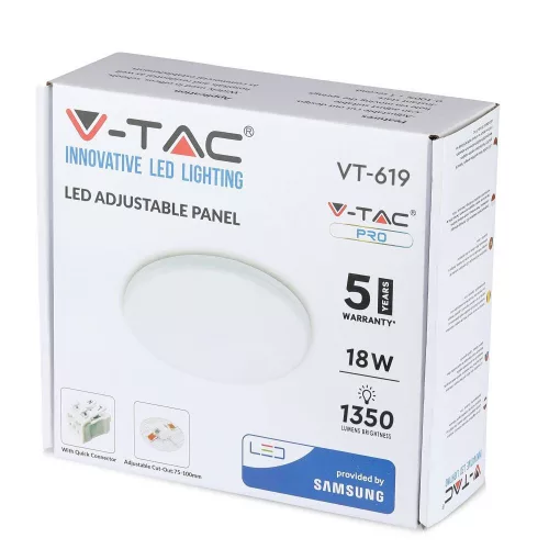 Süllyesztett LED panel 18W 3000K kerek SAMSUNG CHIP VT-619RD V-TAC 5 év garancia