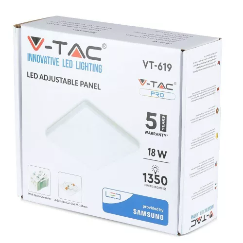 Süllyesztett LED panel 18W 6400K Négyzet SAMSUNG CHIP VT-619SQ V-TAC 5 év garancia