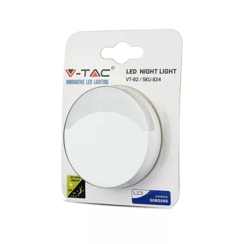 Tájoló lámpa LED éjszakai lámpa 0,45W 4000K Alkonyatérzékelővel Kerek Fehér Samsung Chip VT-82 V-TAC