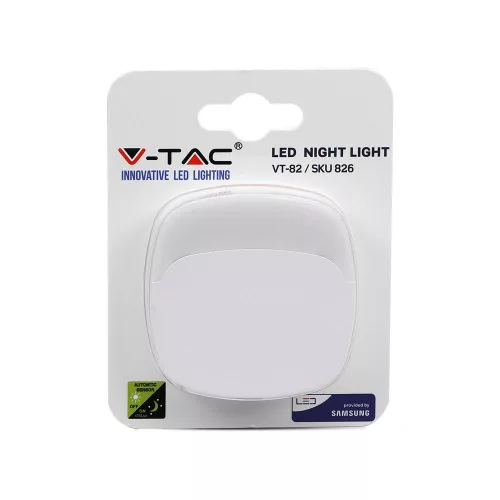 Tájoló lámpa LED éjszakai lámpa 0,45W 4000K Alkonyat érzékelővel Négyzet Fehér Samsung Chip VT-82 V-TAC