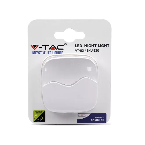 Tájoló lámpa LED éjszakai lámpa 0,45W 4000K Alkonyatérzékelővel Négyzet Fehér Samsung Chip VT-83 V-TAC