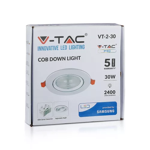 LED Spot süllyesztett lámpatest 30W 4000K mozgatható SAMSUNG CHIP - 5 év garancia VT-2-30 V-TAC