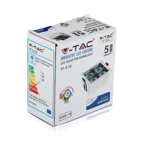 LED Spot süllyesztett lámpatest 16W 4000K SMD SAMSUNG CHIP 38'D - 5 év garancia VT-2-16 V-TAC