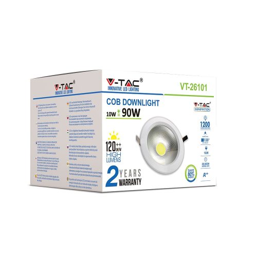 Süllyesztett LED Spot lámpatest 10W 6400K Fix COB VT-26101 V-TAC