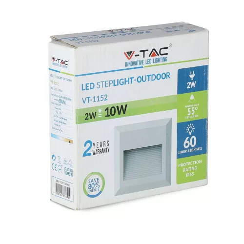 LED lépcsőházi lámpa 2W 3000K négyzet alakú fehér lépcsőlámpa VT-1152 V-TAC