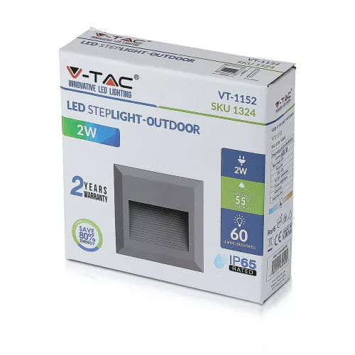 LED lépcsőlámpa 2W 4000K négyzetszürke lépcsőlámpa VT-1152 V-TAC