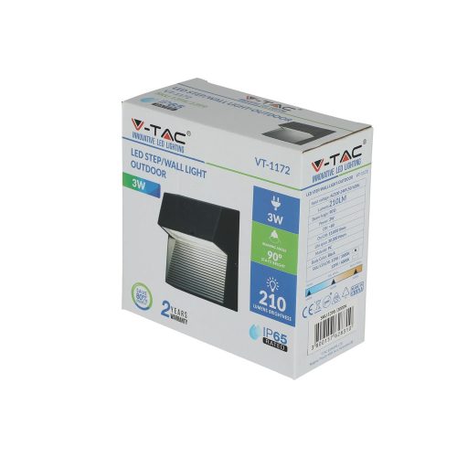 LED lépcsőlámpa 3W 3000K négyzetes fekete lépcsőlámpa VT-1172 V-TAC