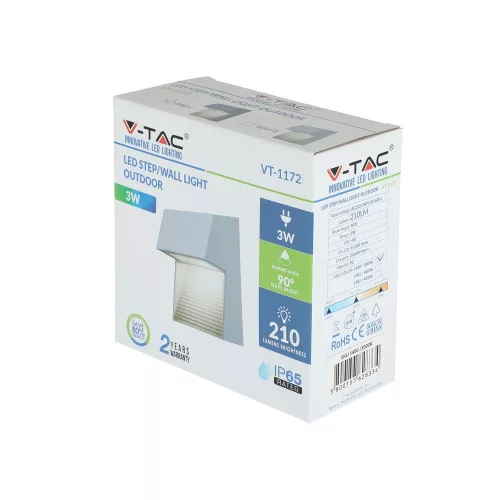 LED lépcsőlámpa 3W 3000K négyzetszürke lépcsőlámpa VT-1172 V-TAC
