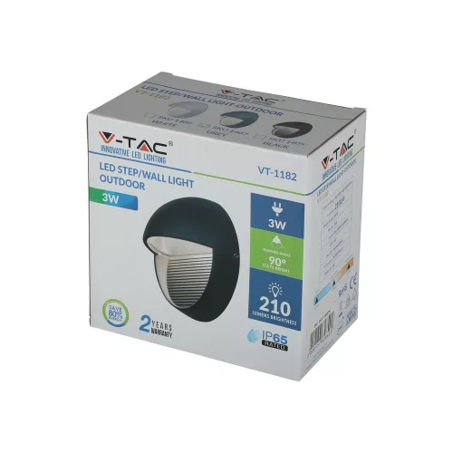 LED lépcsőházi lámpa 3W 3000K kerek szürke lépcsőlámpa VT-1182 V-TAC