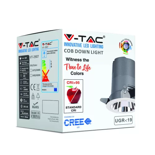 Süllyesztett LED spot lámpatest 6W 4000K COB 0-27'D VT-2907 V-TAC