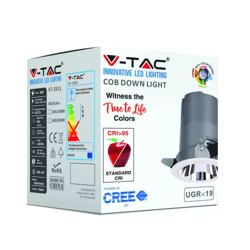 Süllyesztett LED spotlámpa 10W 4000K COB 0-27'D VT-2911 V-TAC