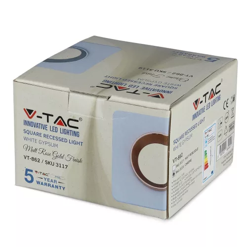 Süllyesztett mennyezeti lámpatest GU10 lyuk négyzet fehér/króm gipsz VT-862 V-TAC - 5 év garancia