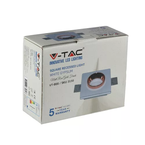 Süllyesztett mennyezeti lámpatest GU10 szemszög, négyzet alakú fehér/rózsa arany VT-866 V-TAC - 5 év garancia