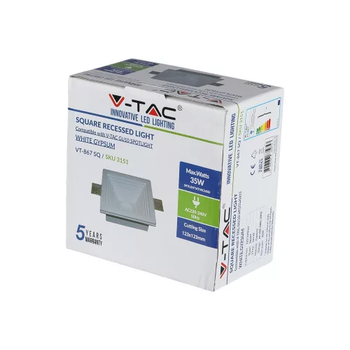 Süllyesztett mennyezeti lámpatest, GU10 lyuk, négyzet, fehér VT-867 V-TAC - 5 év garancia