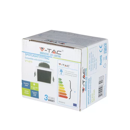 Süllyesztett mennyezeti lámpatest GU10 négyzet, fehér/fekete VT-875 V-TAC