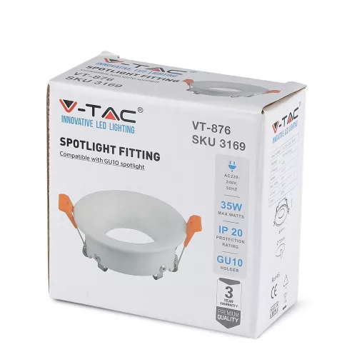 Mennyezeti lámpatest süllyesztett GU10 kerek fehér VT-876 V-TAC
