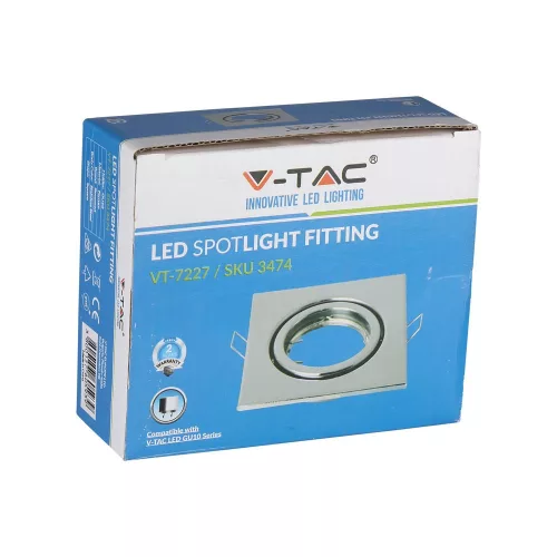 Süllyesztett mennyezeti lámpatest GU10 négyzet alakú ezüst VT-7227 V-TAC