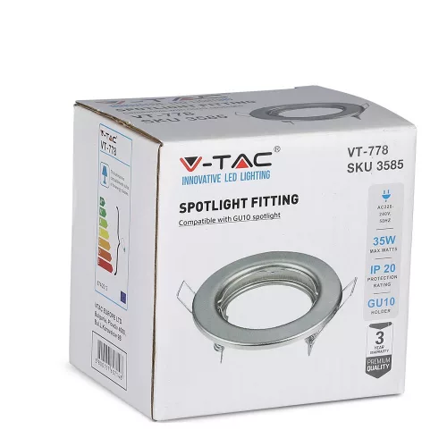 Mennyezeti lámpatest, süllyesztett, GU10-es fűzőlyuk, kerek, szatén nikkel, VT-778 V-TAC, 2 db.