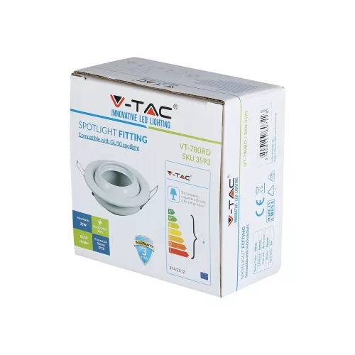 Mennyezeti lámpatest süllyesztett GU10 kerek fehér VT-780 V-TAC