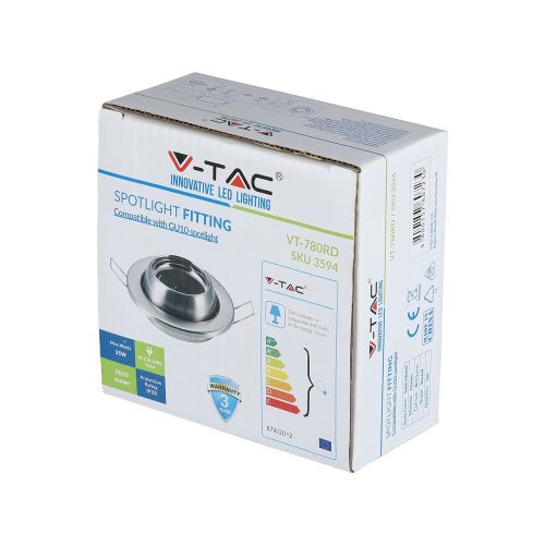 Mennyezeti lámpatest, süllyesztett rögzítés, GU10 fűzőlyuk, kerek, szatén nikkel, VT-780 V-TAC