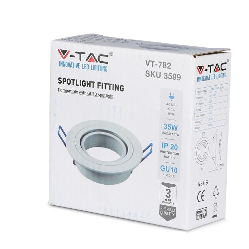 Mennyezeti lámpatest süllyesztett GU10 kerek fehér VT-782 V-TAC