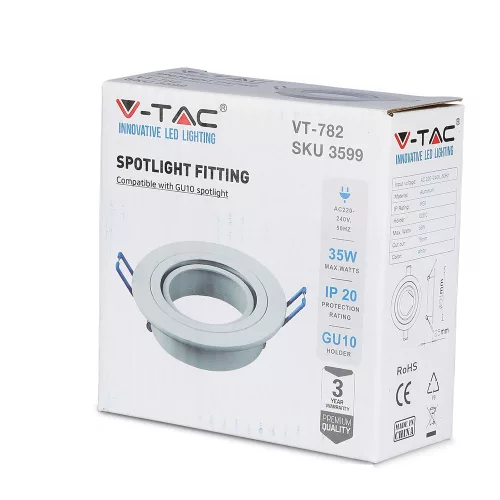 Mennyezeti lámpatest süllyesztett GU10 kerek fehér VT-782 V-TAC