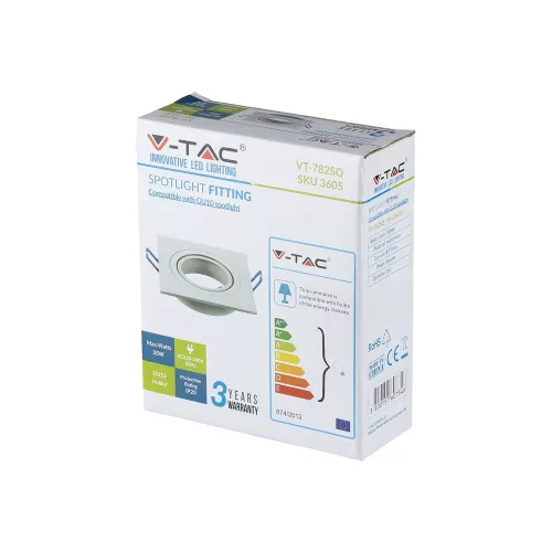Mennyezeti lámpatest süllyesztett GU10 négyzet, fehér VT-782 V-TAC